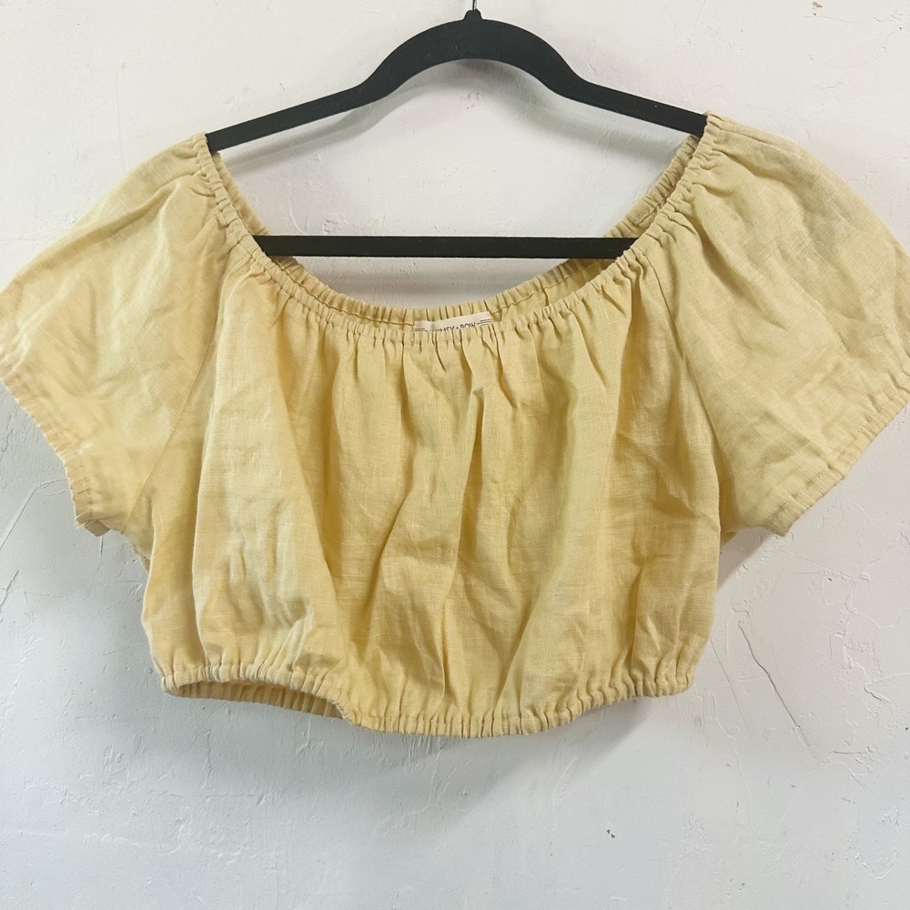Whimsy + Row Linen Crop Top Womens Medium Cottagecore Beachy Flowy Peasant